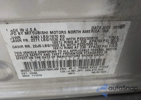 2014 Mitsubishi Outlander Sport Es from USA, damaged, VIN 4A4AP3AU4EE016093